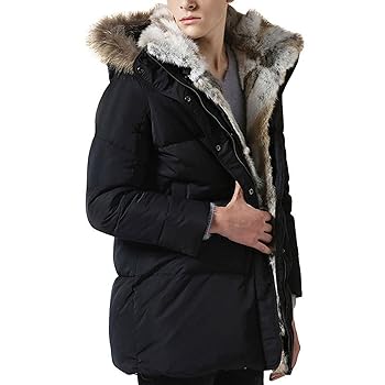 Gsywaipei Mens Faux Fur Hood Down Coat Winter Jacket Fleece